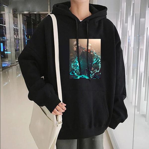 

japan anime jujutsu kaisen itadori yuji hoodies sweatshirt harajuku fashion korean cartoon satoru gojo men winter pullovers men's & sw, Black