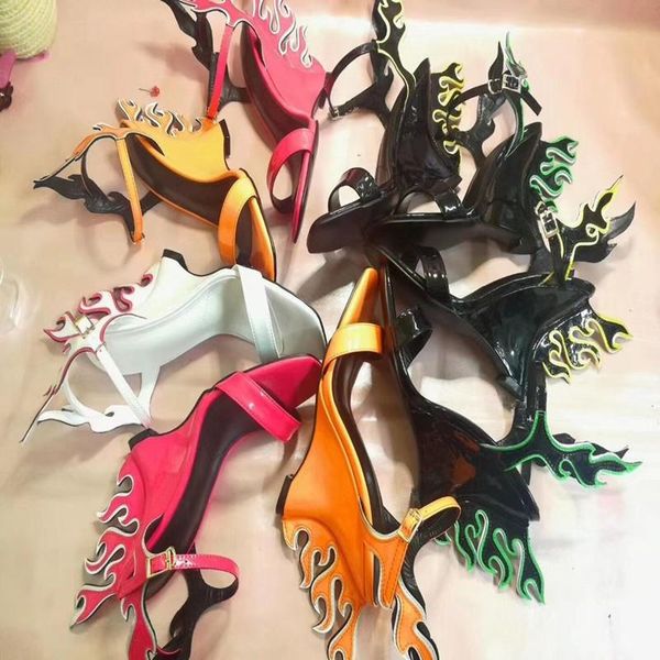 

strange style heel women sandals fashion wedge flame heels patent leather peep toe party dress shoes large size, Black