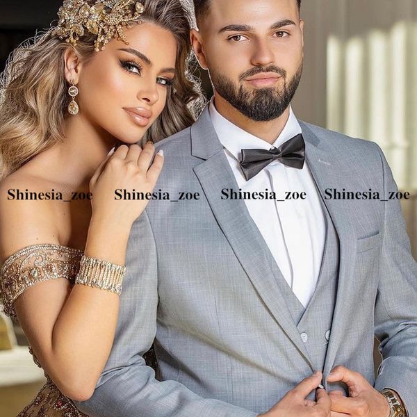 

fashion designer wedding tuxedos light gray men groom wear shawl lapel dinner prom party blazer, Black;gray
