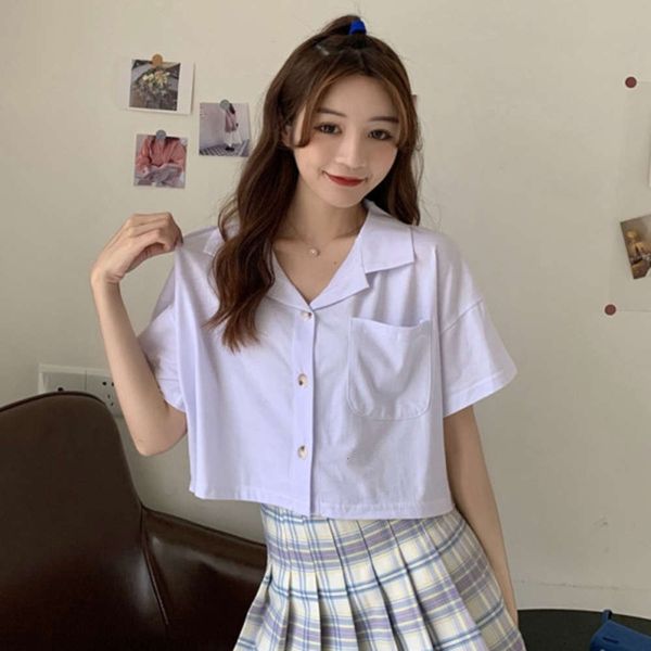 

women's t-shirt t polo collar shirt sleeve summer dress korean ins fashion design sense loose short clothes 8cbd, White