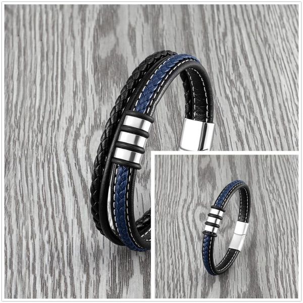 

charm bracelets 2021 interlocking couple 316l stainless steel bracelet black blue leather rope men and women suitable classic, Golden;silver
