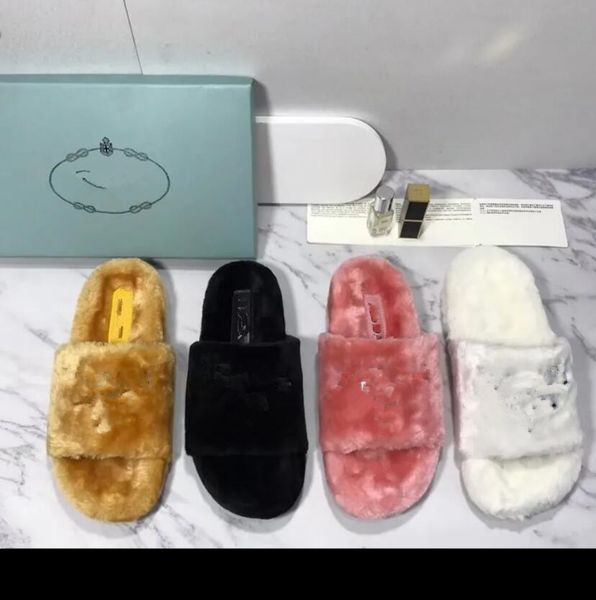 

women furry slippers fashion outer wear wool slipper going out flat-bottomed cute home shoes lazy flip flops designer female sandals, Black