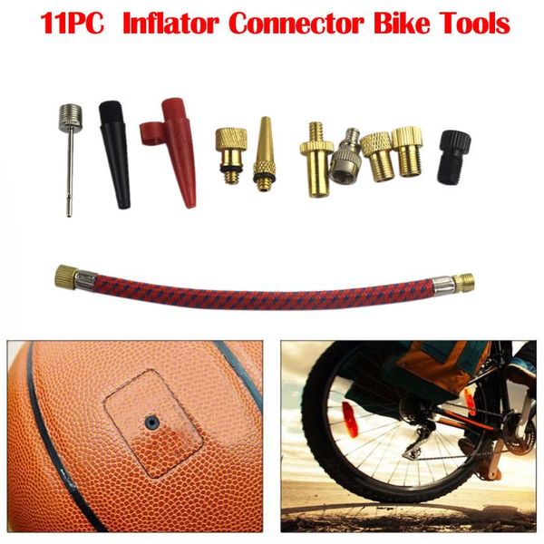 

bike pumps 11pcs/set hose adapter nozzle air inflatable extension tube needles bicycle inflator connector tools accessories