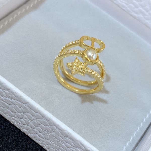 

design jewelry 2021 net red new letter hand decoration fashion hollow inlaid diamond pearl ring, Silver