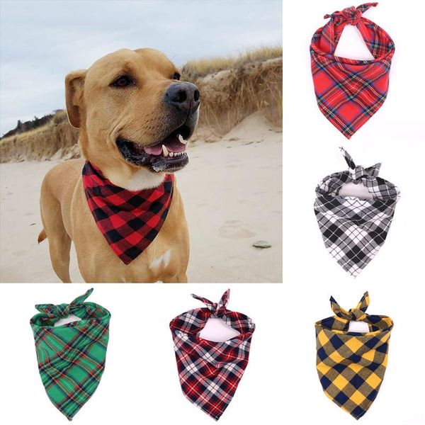 

dog apparel scarf classic plaid puppy cat dogs bandana bibs cotton washable towel accessories for small grooming product