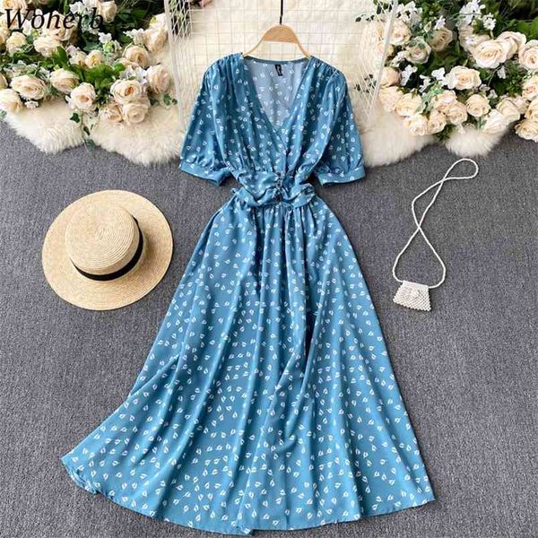 

vintage woman dress v-neck pleated temperament vestidos mujer high wasit slim big swing print maxi dresses women 210519, Black;gray