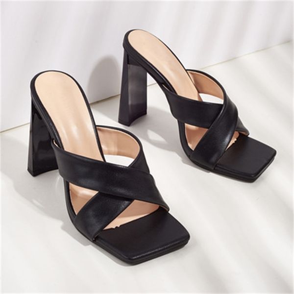 

new high heels women summer thick-heeled cross strap sandals fashion super women's slippers 60% off store online, Black