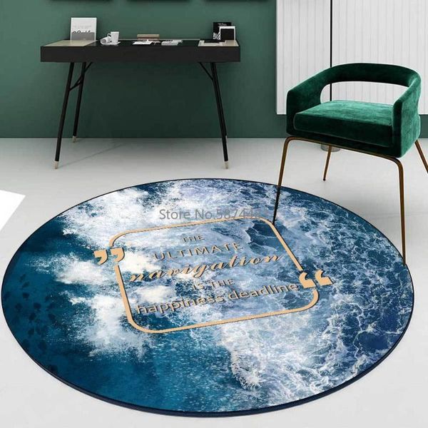 

fashionable nordic simple dark blue sea white waves living room bedroom hanging basket chair round floor mat carpets