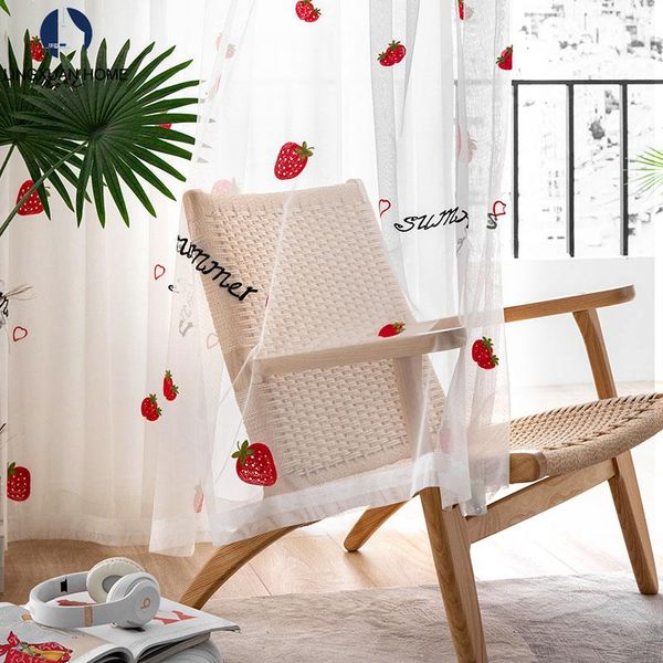 

korean strawberry tulle window curtain for living room white embroidered sheer voile girls kid bedroom drapes blinds &