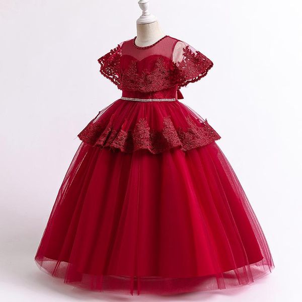 

girl elegant flower first communion girls dress flormal kids wedding dresses for children costume lace princess party girl's, Red;yellow