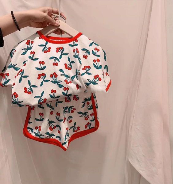 

summer baby set short sleeved floral korean toddler kids girls outfits cartoon cotton loose uniform clothing twin, White