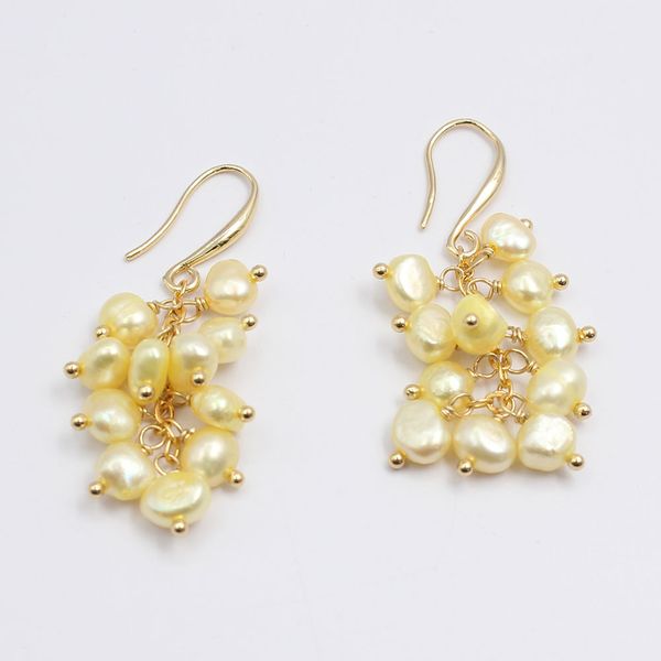 

guaiguai jewelry natural cultured freshwater yellow keshi pearl gold color plated hook earrings handmade for women fashion jewelry, Silver