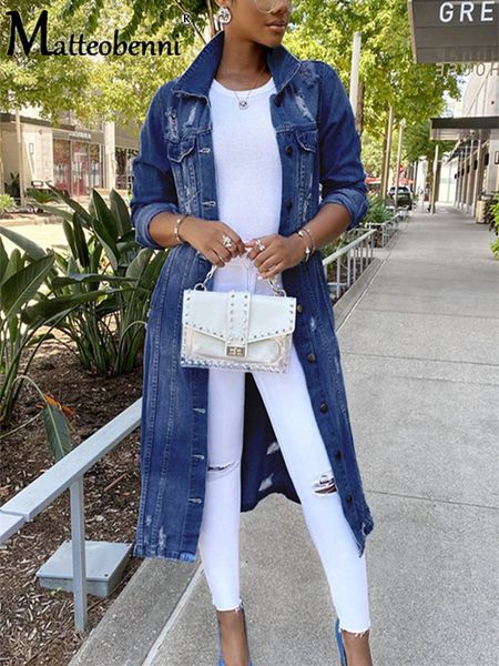 

women's hoodies & sweatshirts autumn winter women jackets ripped denim outwear vintage casual long jean jacket female sleeve coat stree, Black