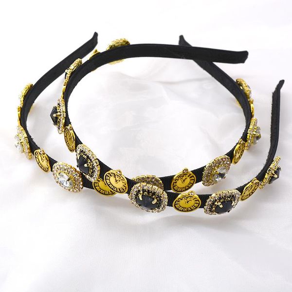 

hair clips & barrettes french retro fashion round clear and ab crystal baroque hairbands shiny rhinestone headband for women luxury jewelry, Golden;silver