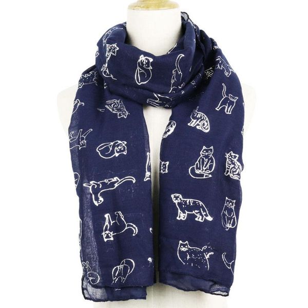 

scarves spring / summer 2021 cute silver cat printed scarf muslim turban thin fashion bib shawl, Blue;gray