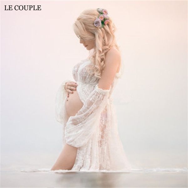 

drop maternity pography ruffles maxi dresses gown long lace 210721, White