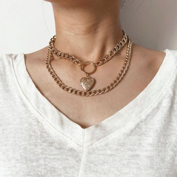 

spring and summer ladies simple hip-hop punk style double necklace gift exquisite metal jewelry chokers, Golden;silver