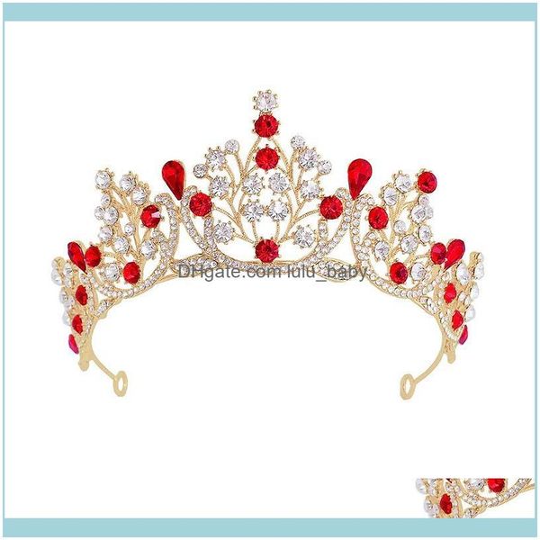 Gioielli per capelli Gioielli Fermagli per capelli Barrettes 1 Pz Colore rosso Copricapo da sposa Strass fatti a mano Grande corona Ragazze Donne Tiara Fascia per capelli Aes