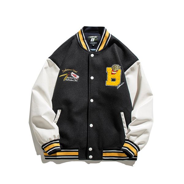 

chumo american hip hop embroidery color blocking bomber et men's fashion brand loose and versatile casual coat, Black;brown