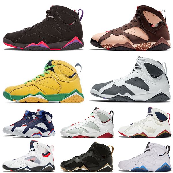 

2022 z mist jumpman 7 7s mens basketball shoes nighthawk ray allen patent raptro charcoal oregon ducks hare french blue men trainers sports, White;red
