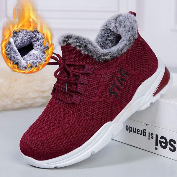 

boots sneakers women winter plus velvet thicken warm platform non-slip snow 2021 autumn soft high gang casual sport cotton shoes, Black