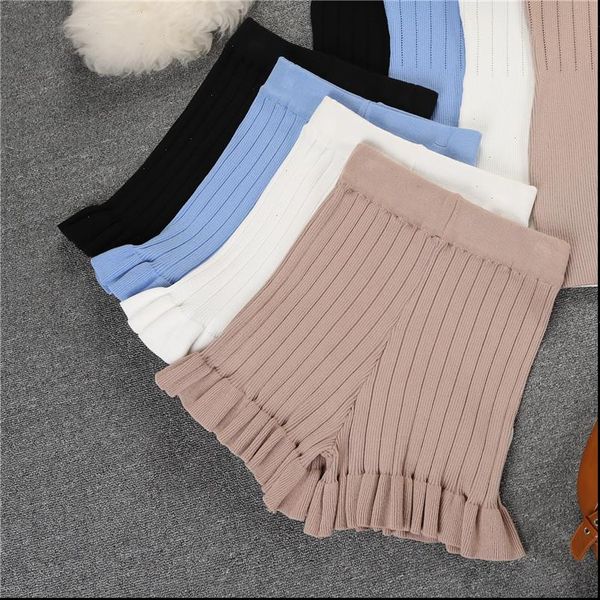 

women womens shorts summer knit trousers england style ruffles bottom woman solid knitted short pants drop, White;black