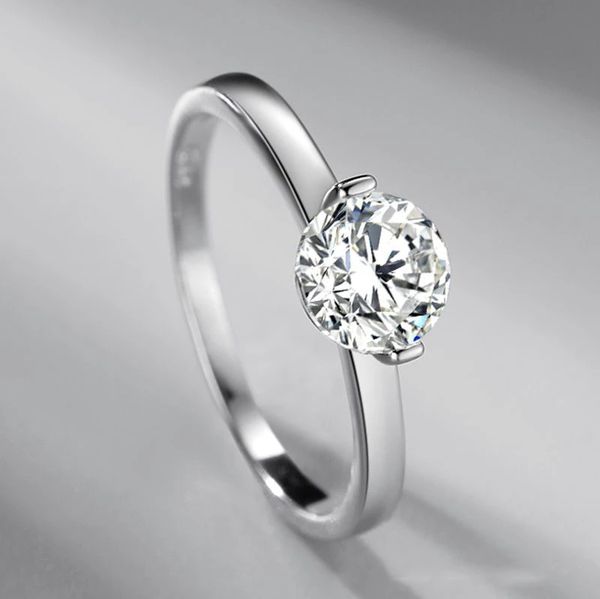 Корейский стиль моды женский S925 посеребренный платиновый прозрачный алмаз гладкий кольцо вовлечения романтические украшения
