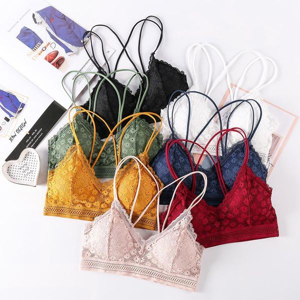 

bras casual v neck lace vest push up floral backless padded seamless lette women intimates lingerie ssiere h83i, Red;black