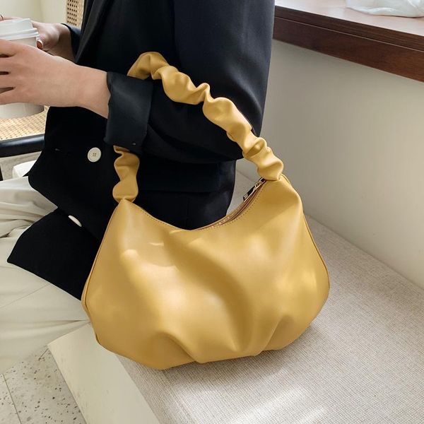 

folds design pu leather shoulder bags for women 2021 luxury small handbags female travel hand bag half moon totes black waist