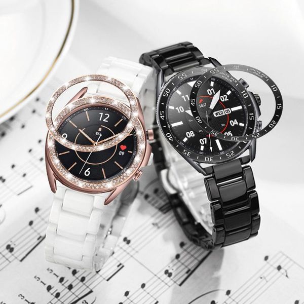 

watch bands for samsung galaxy 3 41mm 45mm bezel ring with luxury ceramic band strap + loop women men lovers, Black;brown