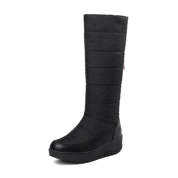 

boots high tube snow winter flat bottom thick large women's warm, Black