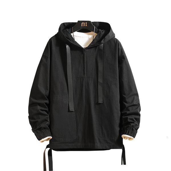 

jackets men hip hop autumn coat harajuku solid cotton windbreaker streetwear pullover vintage jacket oversized, Black;brown