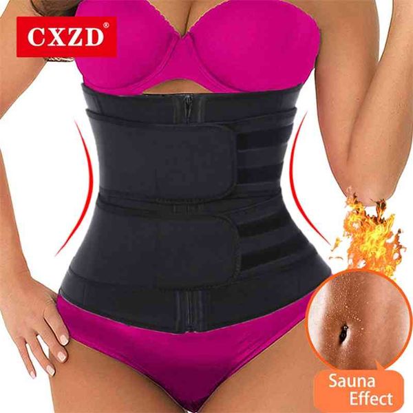 

cxzd women waist trainer fitness sauna sweat neoprene slimming belt girdle shapewear modeling strap zipper body shaper 210402, Black;white