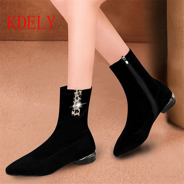 

boots women's pointed side zipper flock sock boots fashion flat-bottomed low heel shoes large size warmer hiking snow booties 3z2g, Black