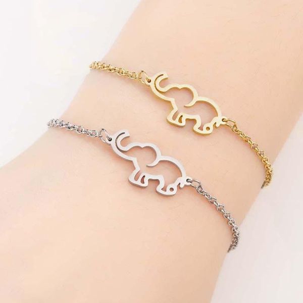 

bangle simple hollow out elephant metal bracelet stainless steel gold silver color hand chain creative party jewelry for men women, Black