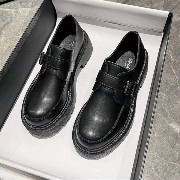 

dress shoes loafers women 2021 fashion versatile british style thick sole, Black