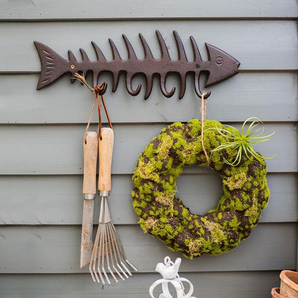 

hooks & rails decorative wall mount with cast iron fish bones shape durable interesting useful suit for bathroom courtyard living room lors8