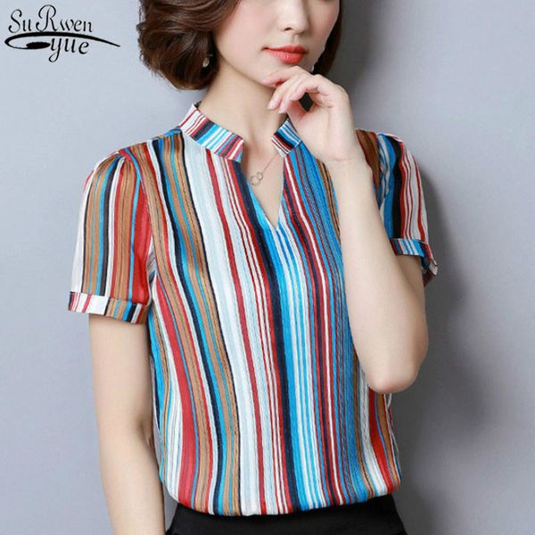 

fashion chiffon blouse women's short sleeve print office lady women shirts causal plus size womens and 2065 50 210427, White