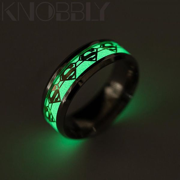 

cluster rings luminous fluorescent letter pattern ring simple titanium steel couple stainless gothic punk men women jewelry, Golden;silver