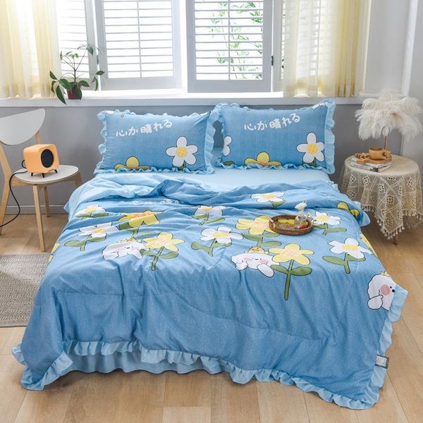 

bedding sets duvet cover set 4 pieces blue flower pattern ruffle bedclothes include bedsheet pillowcase comforter girlish oceania