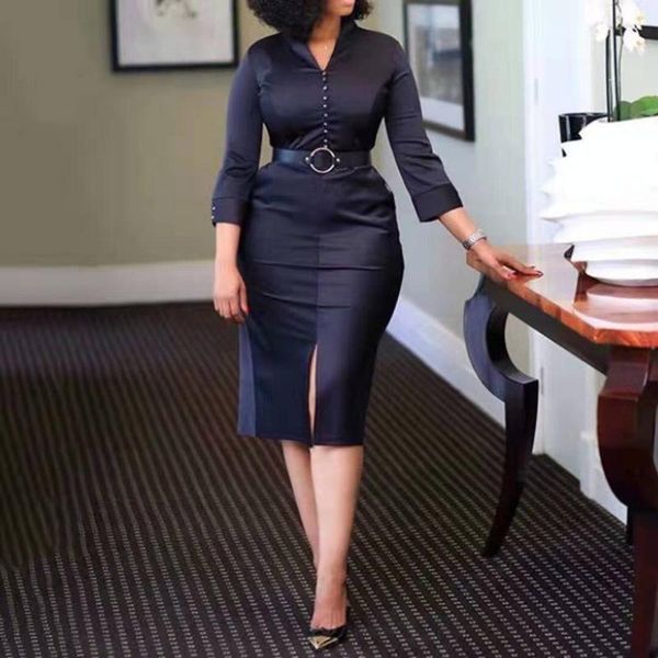 

party dresses spring and autumn black african long-sleeved collar v single-breasted temperament bag hip dress cocktail ball, White;black