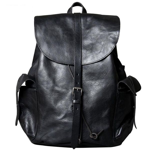 

backpack retro vegetable tanned cowhide men large capacity handmade genuine leather travel original male schoolbag