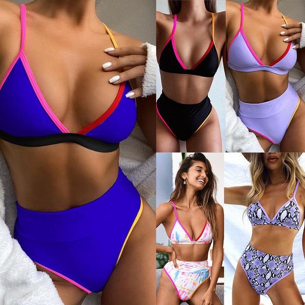 

tie-dye bikini 2021 women push-up swimwear stitching printed snake swimsuit beachwear women's, White;black