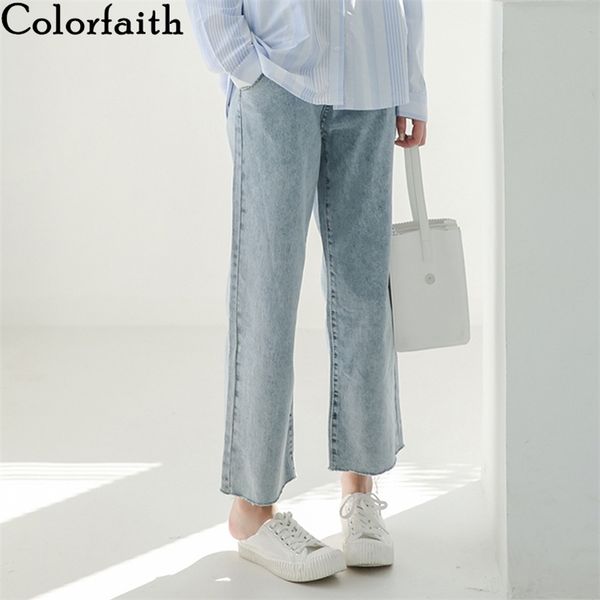 

women spring summer jeans casual straight high waist trousers pants female denim empire ankle length j2361 210416, Blue