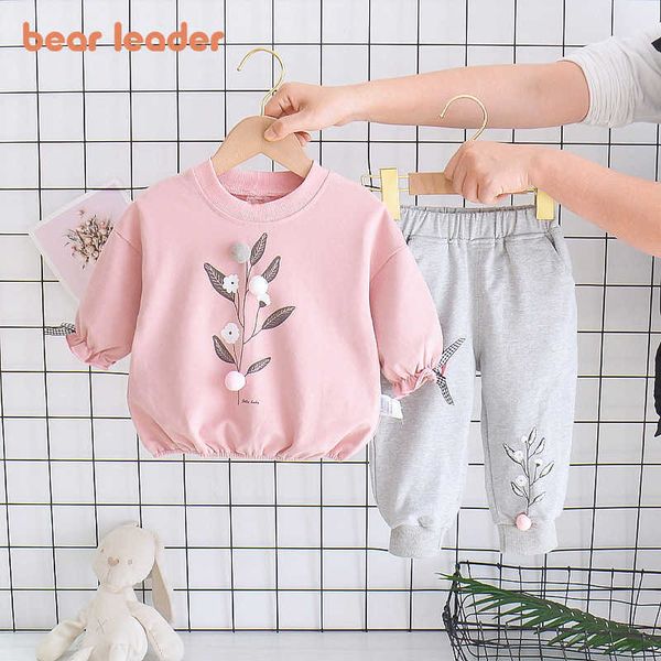

bear leader baby girls clothing sets autumn girl flowers print clothes kids tracksuit children clothing suits 2pcs 1-5 years 210708, White