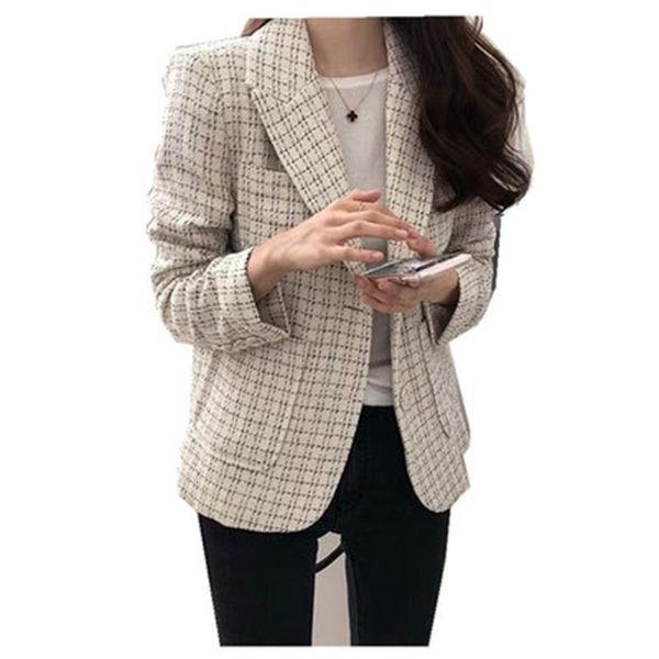 

women's suits & blazers fashio plaid women jackets small suit female short coat spring and autumn retro women 6y77, White;black