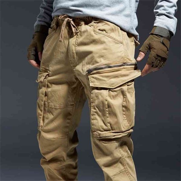 

icpans ankle length cargo pants men joggers elastic waist zipper many pockets black army military streetwear fashion 210715