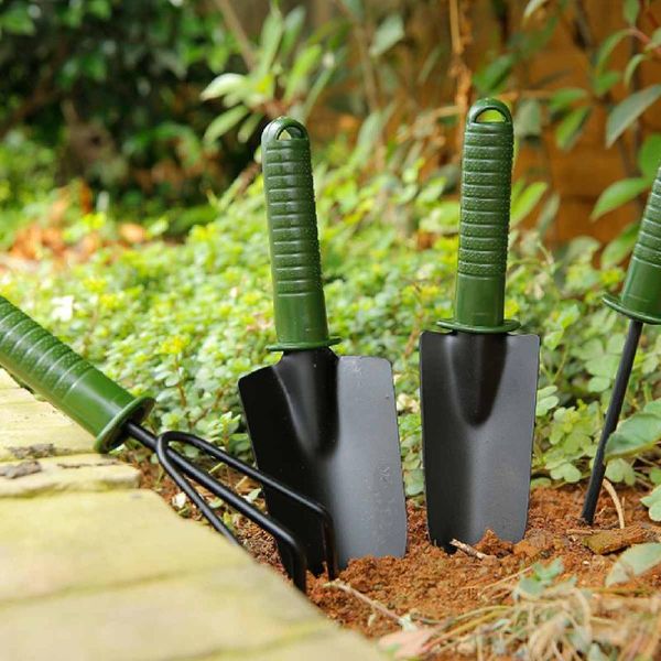 

spade & shovel 4pcs gardening tools set rake fork cultivator trowel kit garden