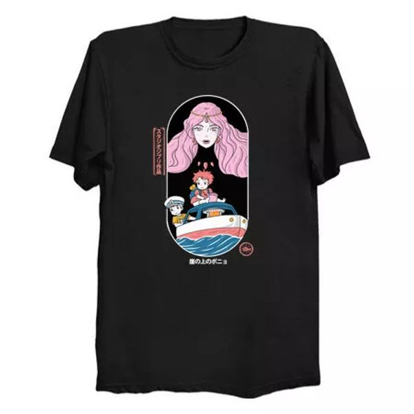 

little fish ponyo princess magic friends sea japanese anime black t-shirt s6xl, White;black