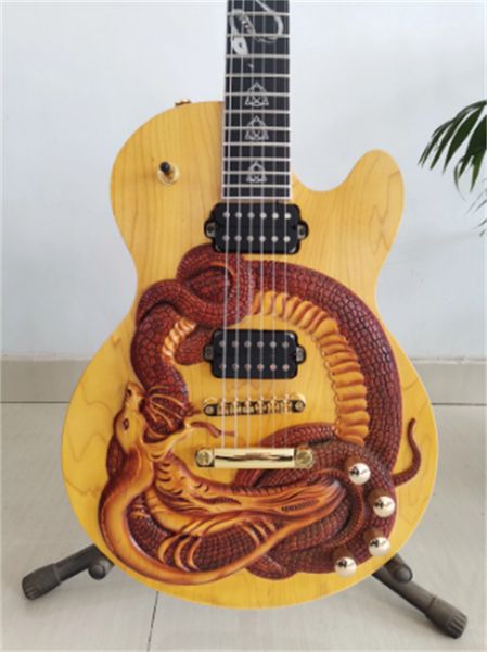 

hand drawn and carved gold giant snake electric guitar guitars guitarra